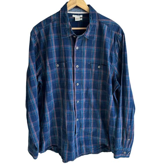 Carbon2Cobalt Men's Plaid Button Front Shirt Blue L - Picture 1 of 9